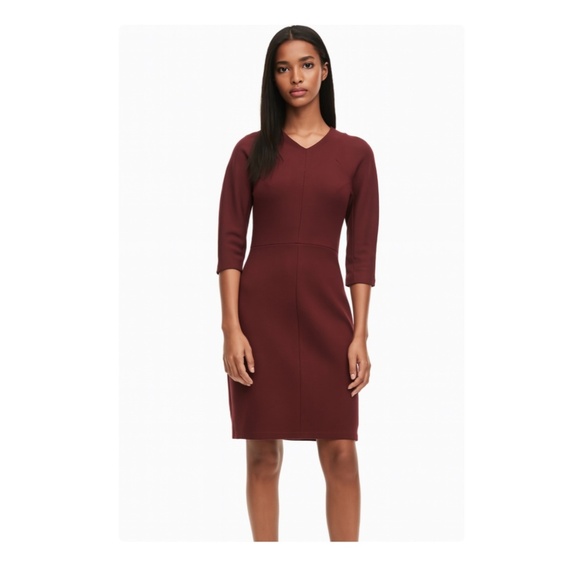 Carven 3/4 Sleeve Cotton Blend Mini Dress in Burgundy Size Large NWT - Picture 1 of 9